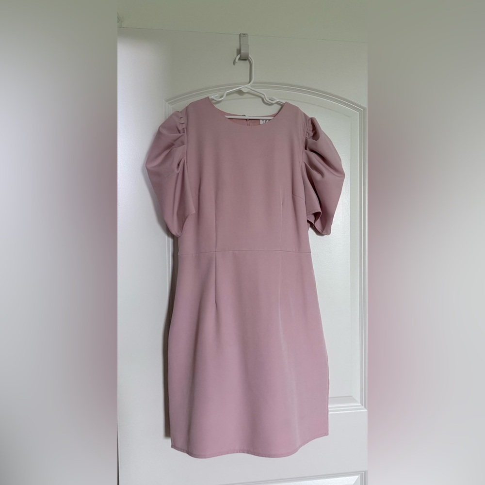 TCEC Blush Pink Puff Sleeve Midi Shift Dress